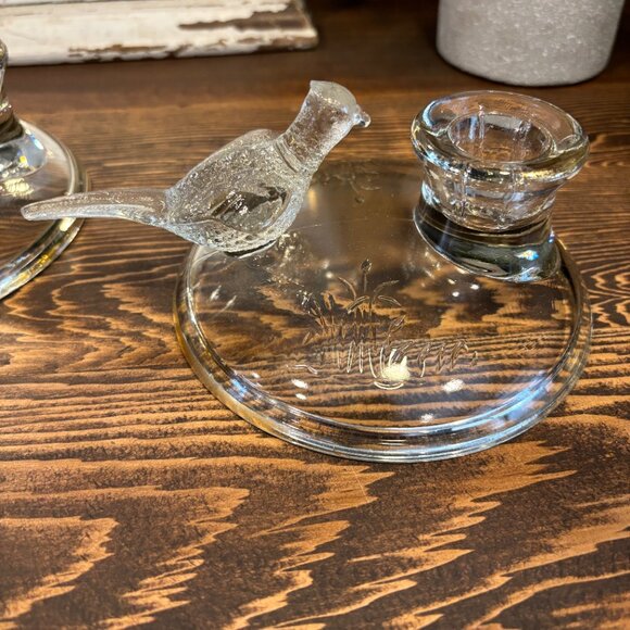 2 1930s Vintage Jeannette Glass Candlestick Holders with Pheasant Motifs - Picture 5 of 10